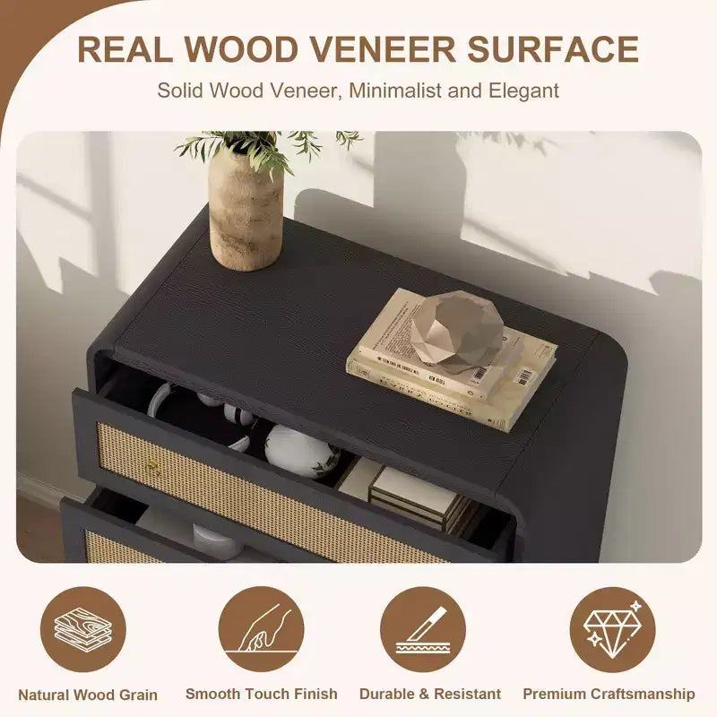 5 Drawer Dresser for Bedroom, 44H Wooden Chest of Drawers, Modern Clothes Storage Organizer, Dresser Narrow Nightstand for Bedroom
