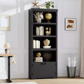 69 Tall Farmhouse Bookcase w/ 2 Doors, 5-Tier Wood Bookshelf w/ Adjustable Shelves, Open Display Storage Rack for Living Room & Home Office