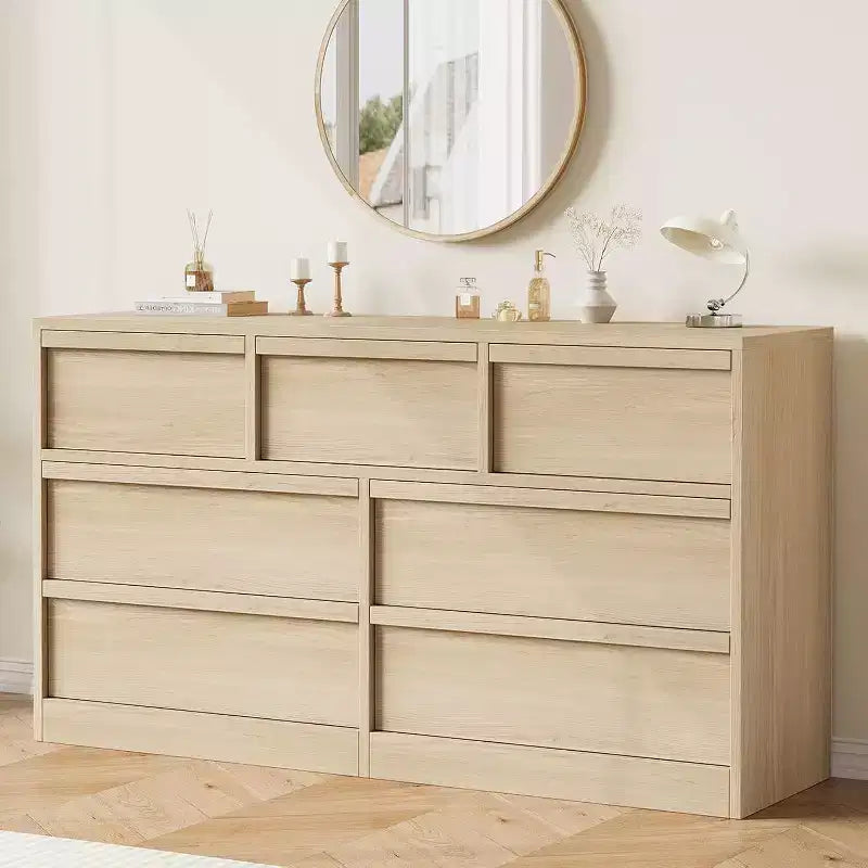 GustoWave 6-Drawer Storage Dresser With Waterproof Top, Natural Oak Finish, For Bedroom Or Entryway