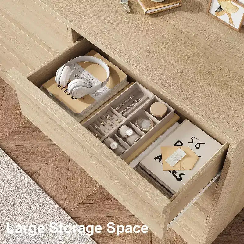 GustoWave 6-Drawer Storage Dresser With Waterproof Top, Natural Oak Finish, For Bedroom Or Entryway