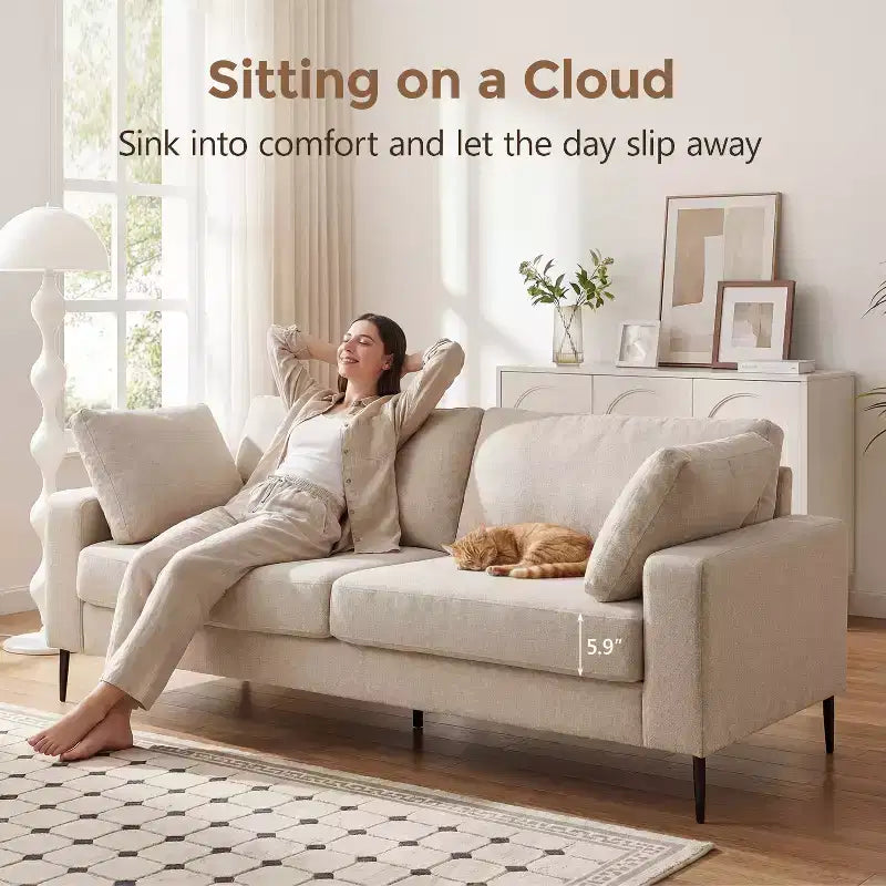 72 Loveseat Sofa, Mid-Century Modern Flared Arm Couch, Deep Seat Upholstered 2-Seater for Living Room, Apartment, Small Spaces, Off White