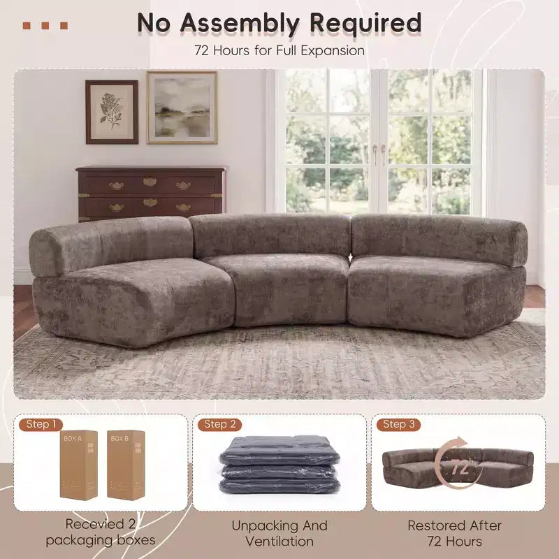 ModernLuxe Modular Sofa Curved Sectional Sofa Compressed Cloud Couch, No Assembly Needed