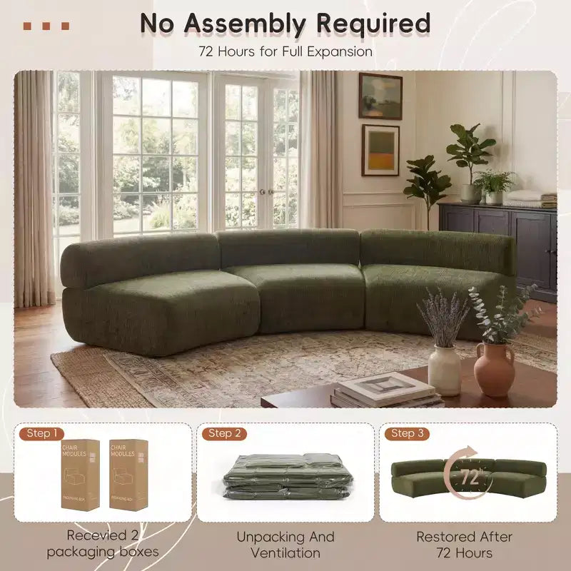 ModernLuxe Modular Sofa Curved Sectional Sofa Compressed Cloud Couch, No Assembly Needed