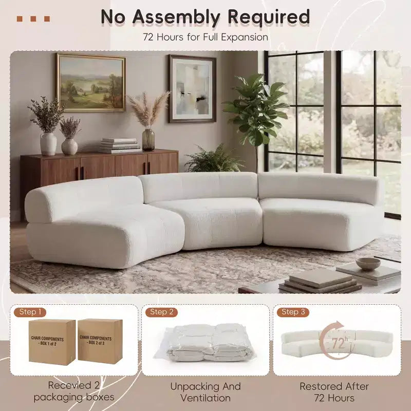 ModernLuxe Modular Sofa Curved Sectional Sofa Compressed Cloud Couch, No Assembly Needed