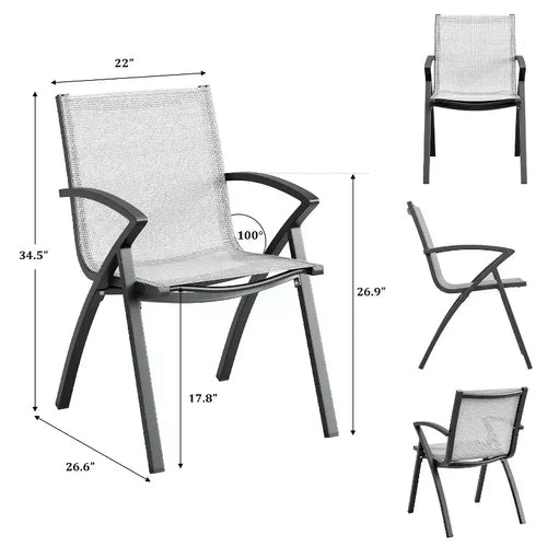 6 chaises de salle à manger modernes en aluminium pour l'extérieur, tissu textilène à séchage rapide, résistantes aux intempéries et à la rouille, sièges de patio ergonomiques de qualité commerciale
