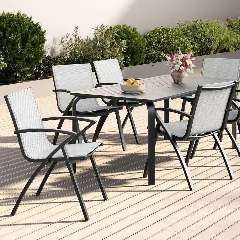 6PCS Modern Aluminum Outdoor Dining Chairs, Quick-Dry Textilene Fabric, All-Weather Rust-Resistant, Ergonomic Commercial-Grade Patio Seating