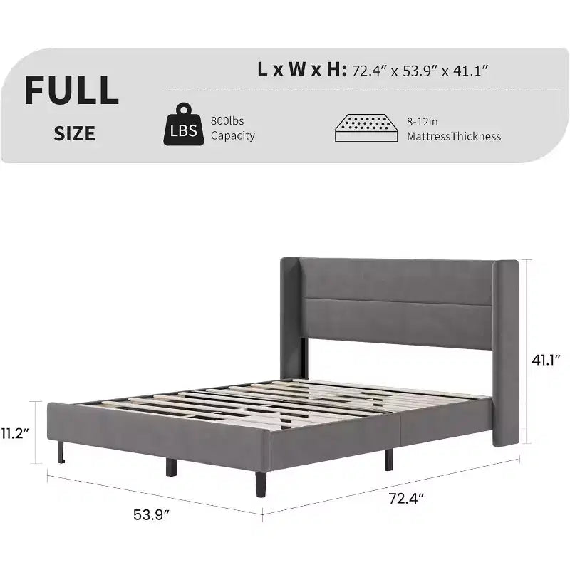 GuatoWave Velvet Upholstered Platform Bed Frame with Tufted Wingback Headboard