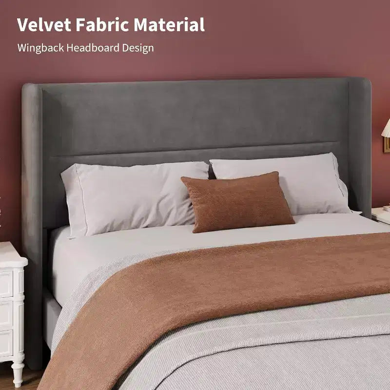 GuatoWave Velvet Upholstered Platform Bed Frame with Tufted Wingback Headboard