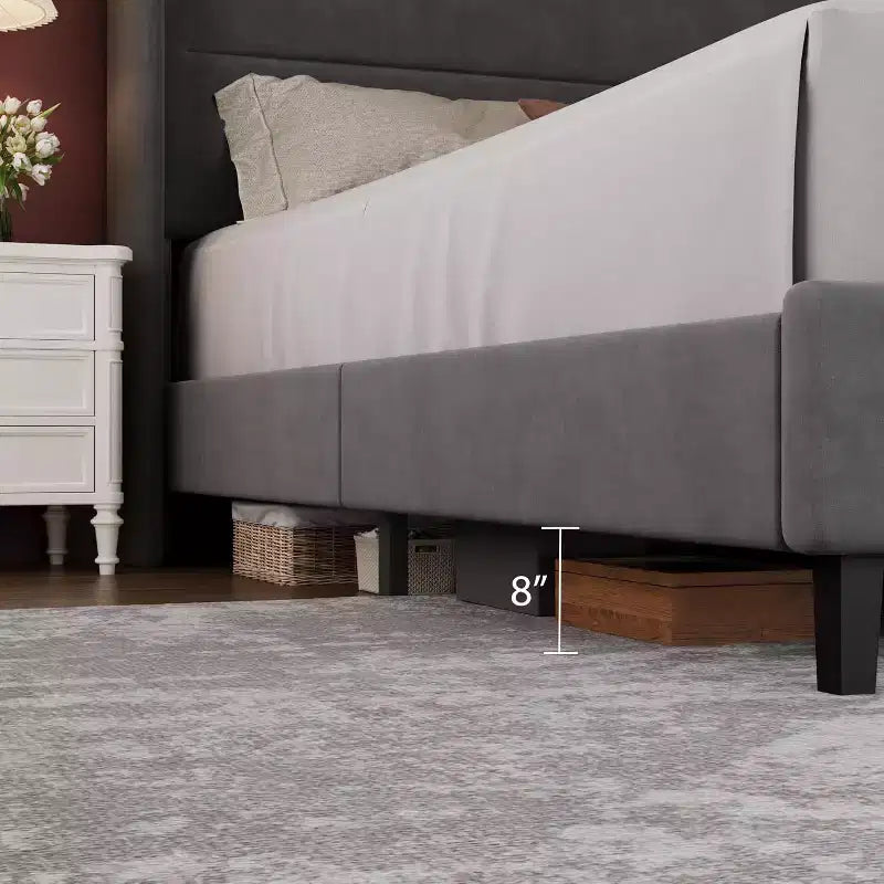 GuatoWave Velvet Upholstered Platform Bed Frame with Tufted Wingback Headboard