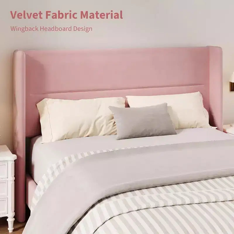 GuatoWave Velvet Upholstered Platform Bed Frame with Tufted Wingback Headboard
