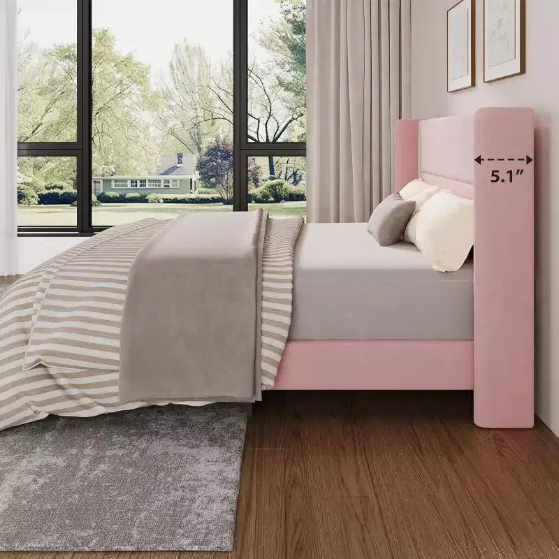 GuatoWave Velvet Upholstered Platform Bed Frame with Tufted Wingback Headboard