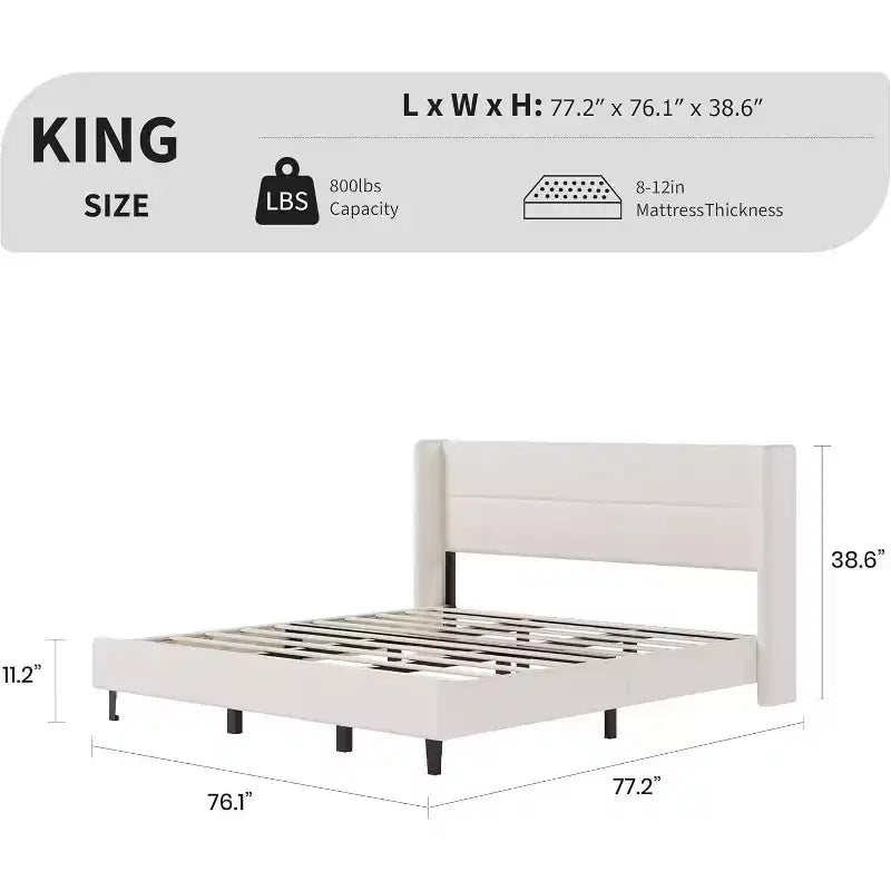GuatoWave Velvet Upholstered Platform Bed Frame with Tufted Wingback Headboard
