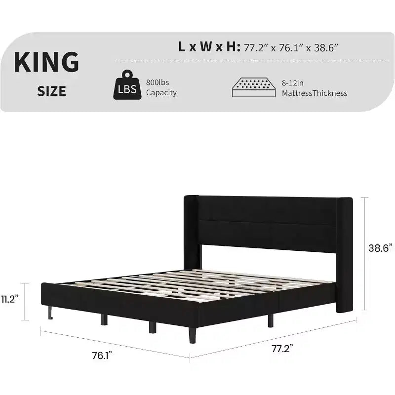 GuatoWave Velvet Upholstered Platform Bed Frame with Tufted Wingback Headboard