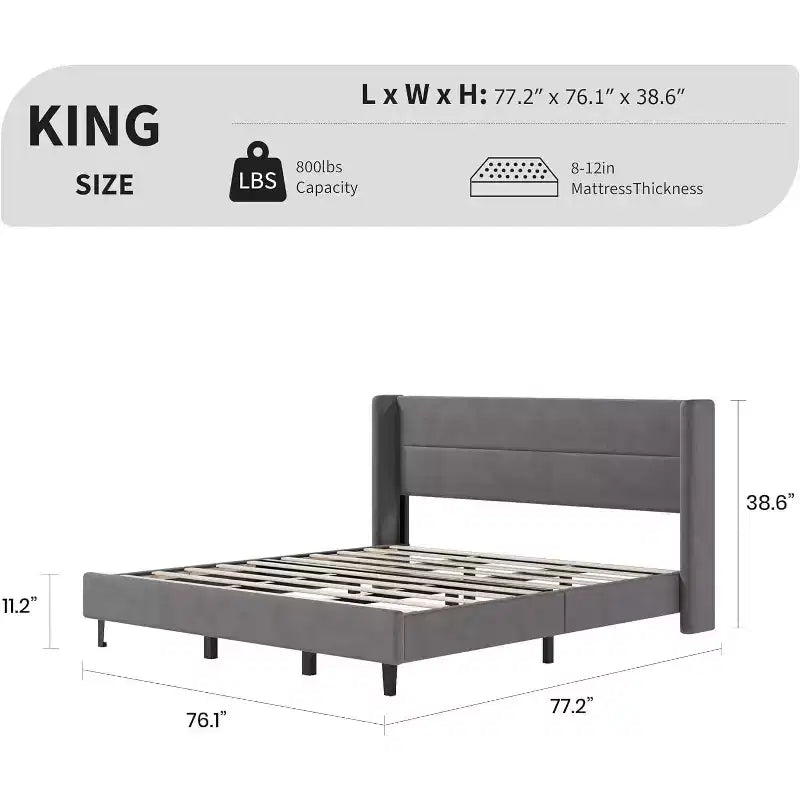 GuatoWave Velvet Upholstered Platform Bed Frame with Tufted Wingback Headboard