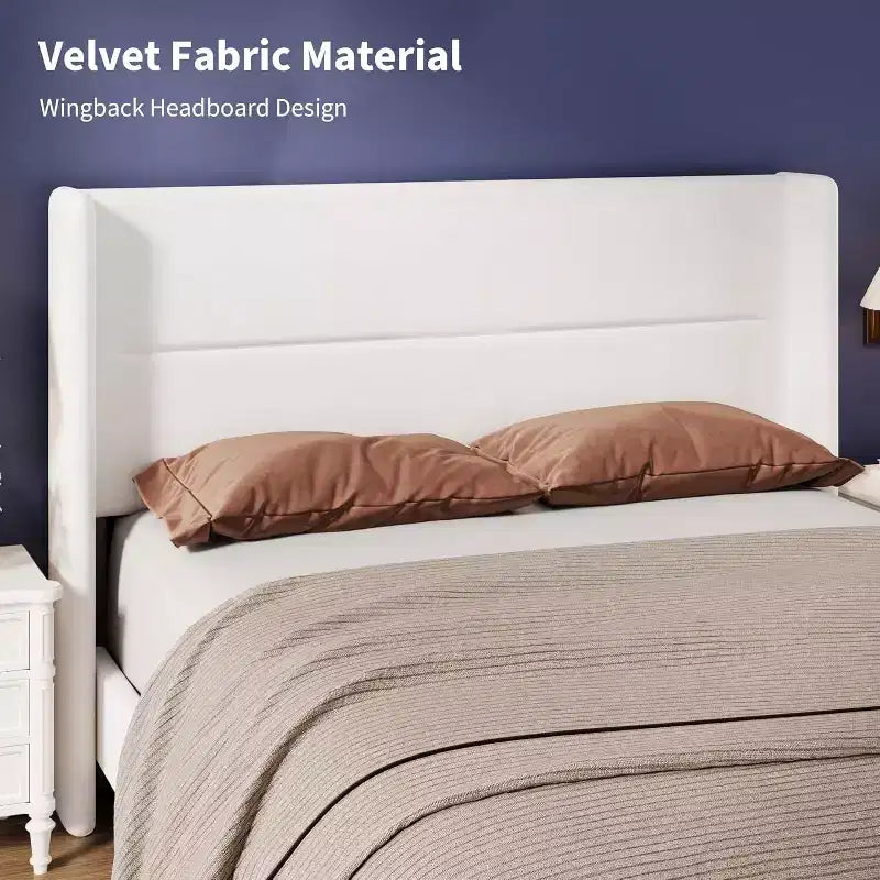 GuatoWave Velvet Upholstered Platform Bed Frame with Tufted Wingback Headboard