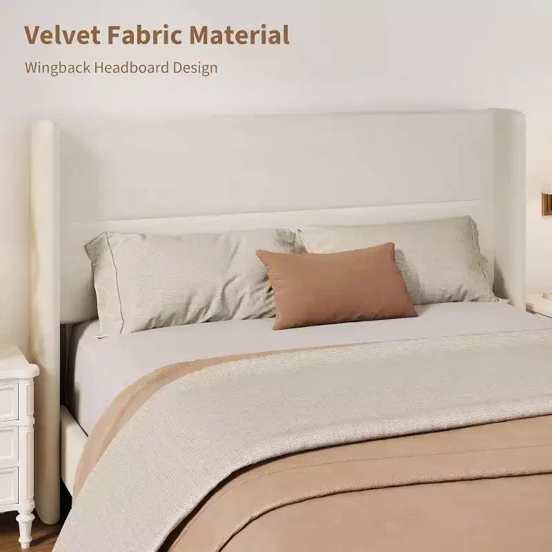 GuatoWave Velvet Upholstered Platform Bed Frame with Tufted Wingback Headboard