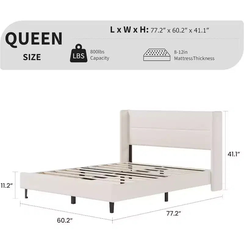GuatoWave Velvet Upholstered Platform Bed Frame with Tufted Wingback Headboard