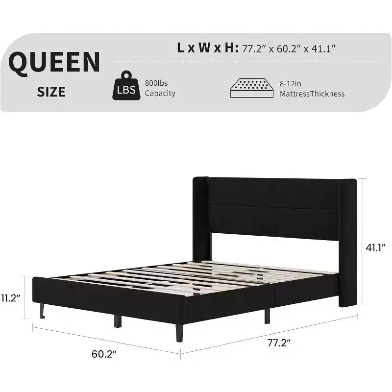 GuatoWave Velvet Upholstered Platform Bed Frame with Tufted Wingback Headboard