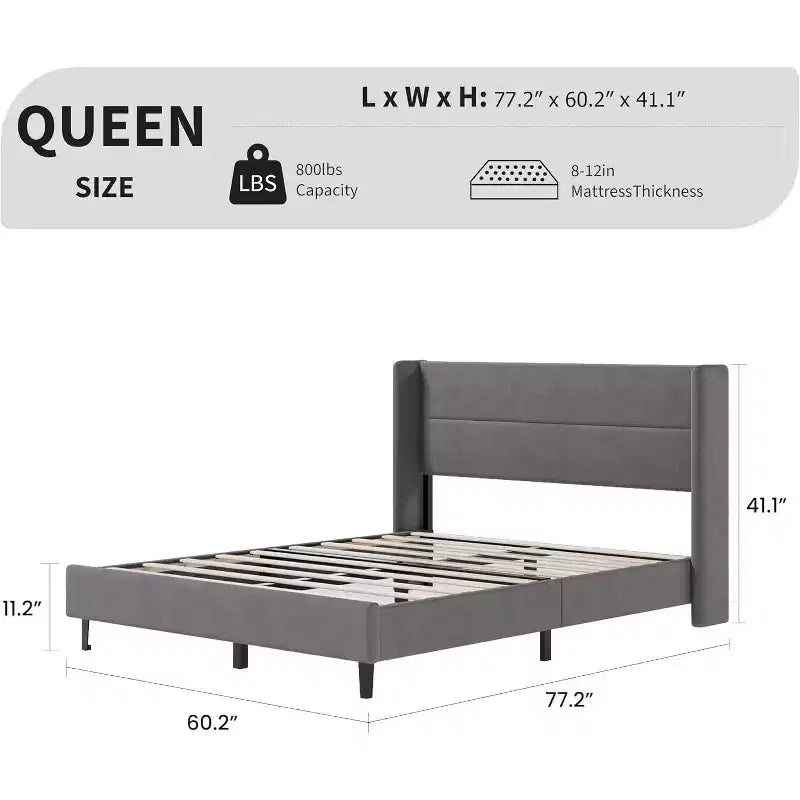 GuatoWave Velvet Upholstered Platform Bed Frame with Tufted Wingback Headboard