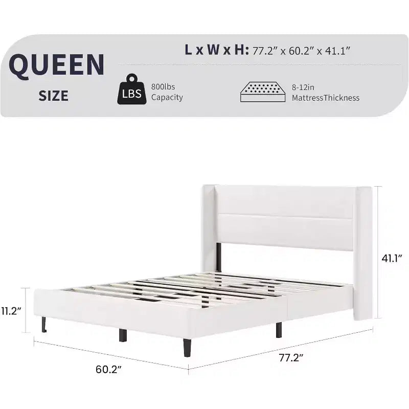 GuatoWave Velvet Upholstered Platform Bed Frame with Tufted Wingback Headboard