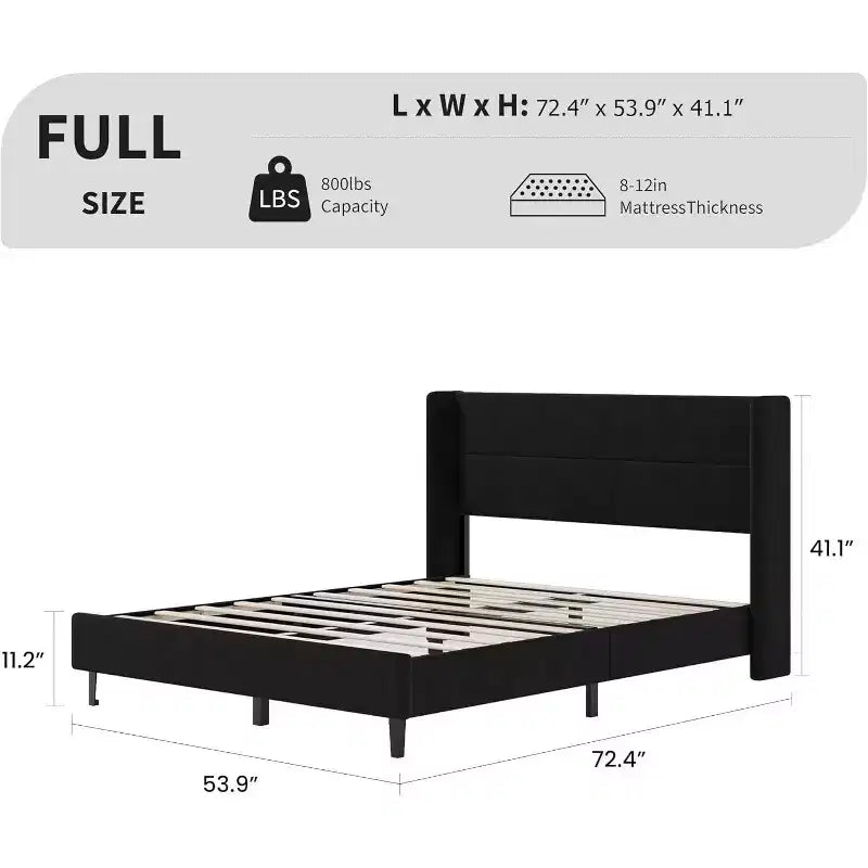 GuatoWave Velvet Upholstered Platform Bed Frame with Tufted Wingback Headboard