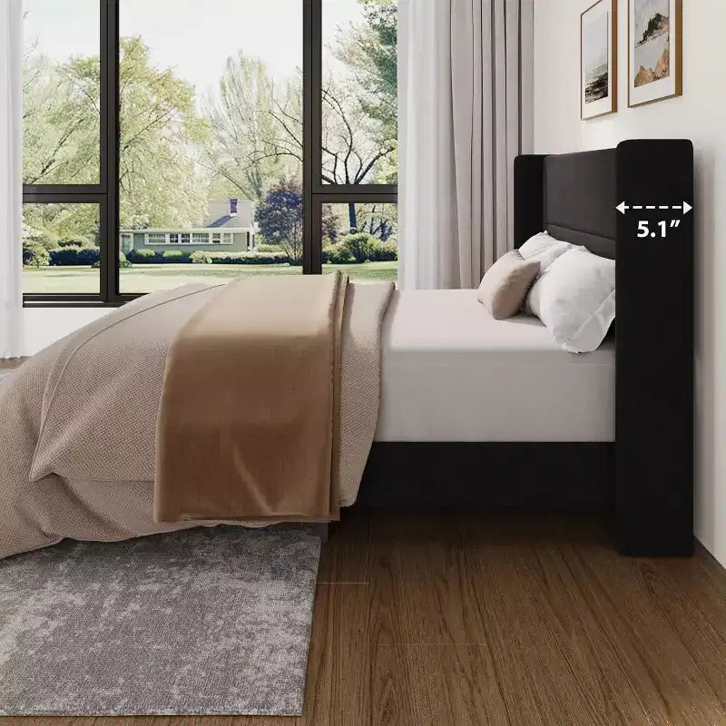 GuatoWave Velvet Upholstered Platform Bed Frame with Tufted Wingback Headboard