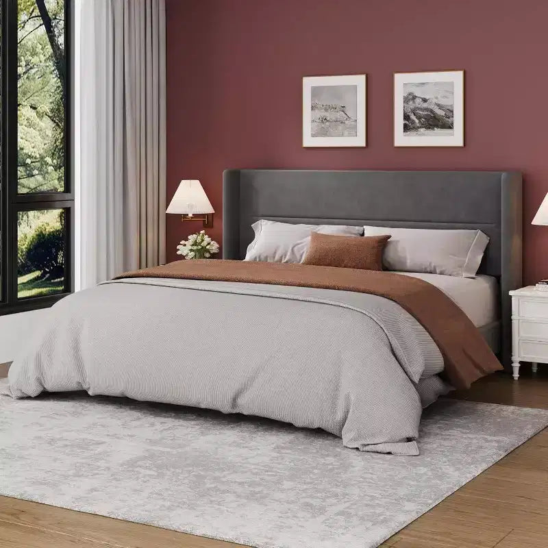 GuatoWave Velvet Upholstered Platform Bed Frame with Tufted Wingback Headboard