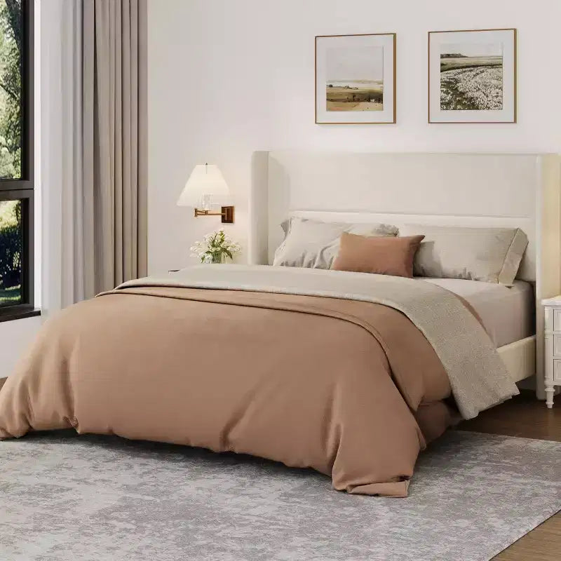 GuatoWave Velvet Upholstered Platform Bed Frame with Tufted Wingback Headboard