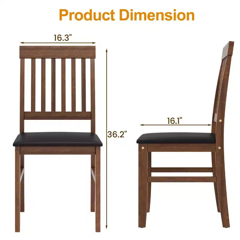 Heynemo Wooden Dining Chairs Set of 2, Modern Dining Chairs with Rubberwood Legs, 350LBS Capacity, Leather Side Seat for Kitchen, Set of 1, Brown