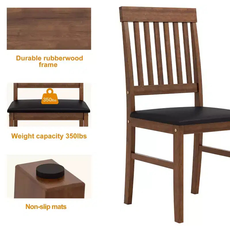 Heynemo Wooden Dining Chairs Set of 2, Modern Dining Chairs with Rubberwood Legs, 350LBS Capacity, Leather Side Seat for Kitchen, Set of 1, Brown