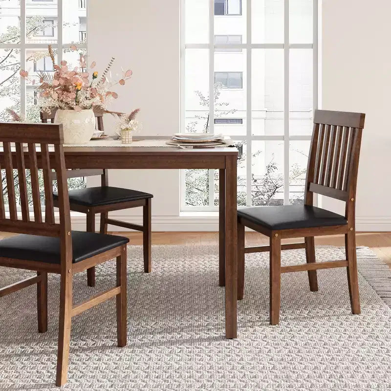 Heynemo Wooden Dining Chairs Set of 2, Modern Dining Chairs with Rubberwood Legs, 350LBS Capacity, Leather Side Seat for Kitchen, Set of 1, Brown
