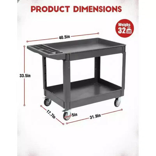 Chariot de service utilitaire roulant à 2 niveaux avec roues pivotantes à 360° et freins, 250 kg, poignée de rangement ergonomique pour entrepôt/garage/nettoyage, 101,6 x 43,2 cm