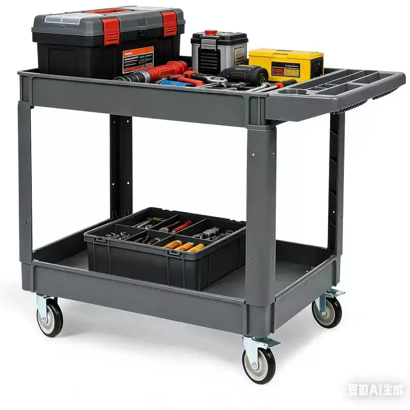 Chariot de service utilitaire roulant à 2 niveaux avec roues pivotantes à 360° et freins, 250 kg, poignée de rangement ergonomique pour entrepôt/garage/nettoyage, 101,6 x 43,2 cm