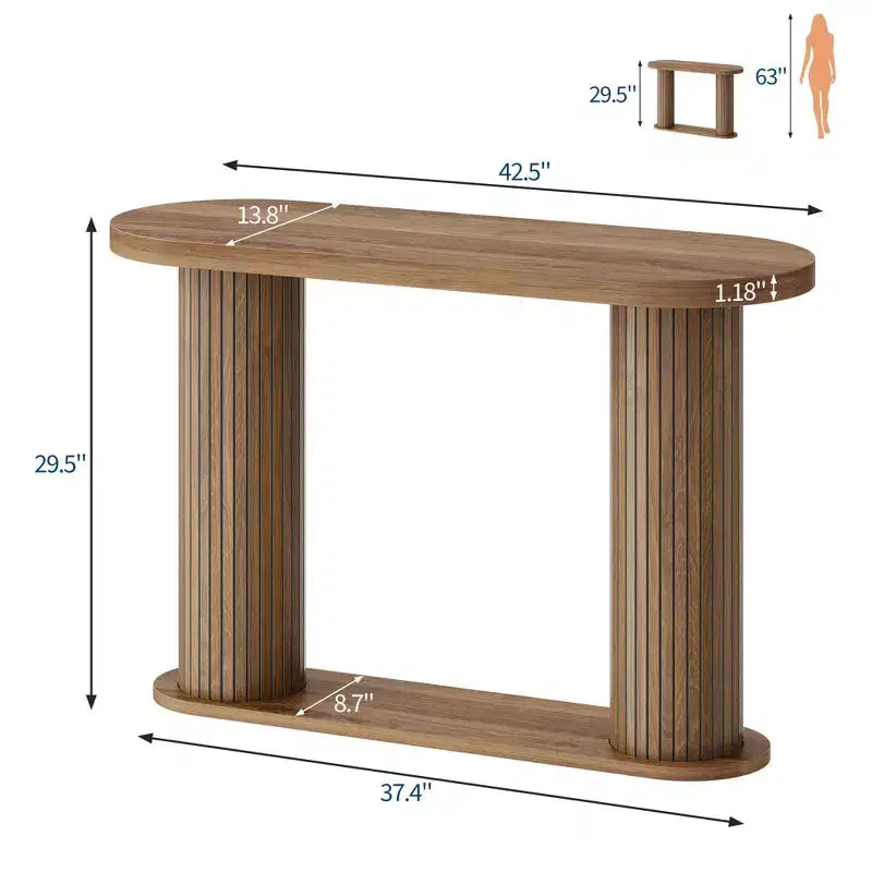 Oval Fluted Entryway Console Table, Modern Narrow Sofa Table Behind Couch with Storage Shelf, Wood Accent Hallway Table for Living Room