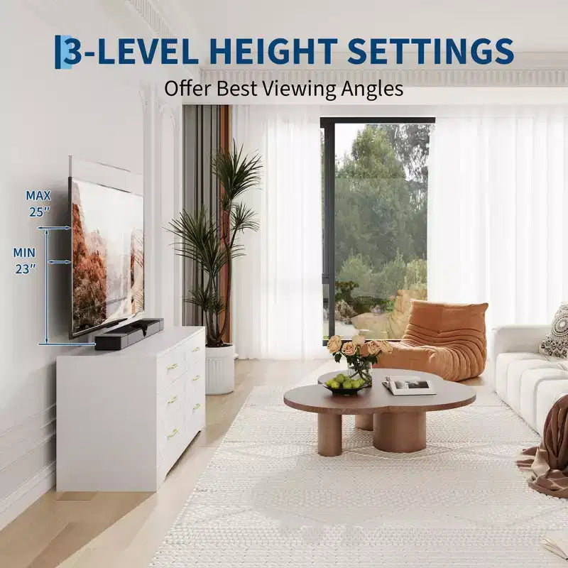 White TV Stand with Mount for 32-80 Inch TVs, 6 Drawer Wood Media Console & Entertainment Center with Height Adjustable Mount, Storage TV Dresser
