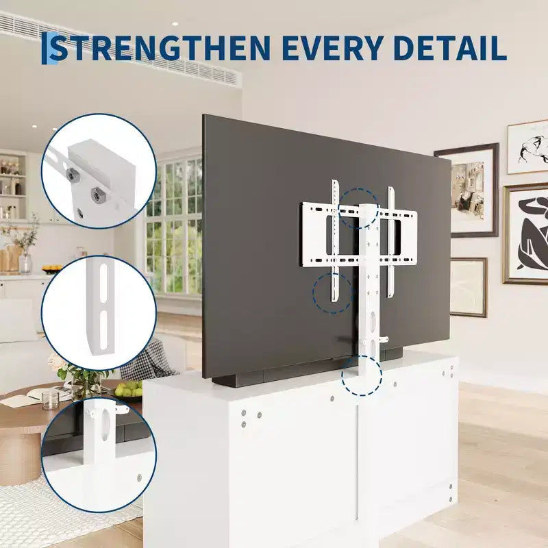 White TV Stand with Mount for 32-80 Inch TVs, 6 Drawer Wood Media Console & Entertainment Center with Height Adjustable Mount, Storage TV Dresser