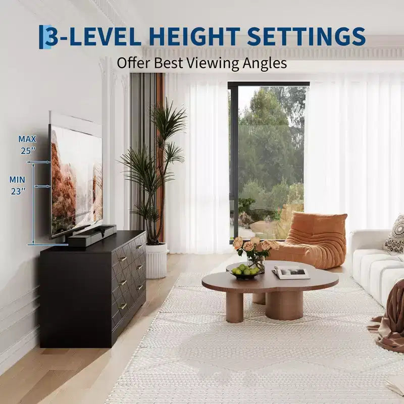 White TV Stand with Mount for 32-80 Inch TVs, 6 Drawer Wood Media Console & Entertainment Center with Height Adjustable Mount, Storage TV Dresser