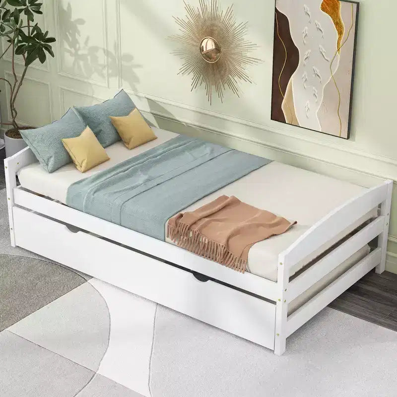 FAMYYT Twin Size Wood Platform Bed?With Twin Size Trundle, Easy Assembly