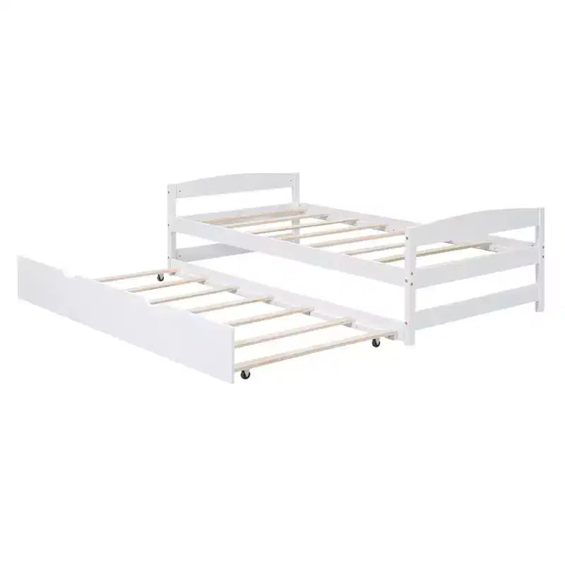 FAMYYT Twin Size Wood Platform Bed?With Twin Size Trundle, Easy Assembly