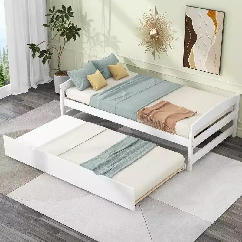 FAMYYT Twin Size Wood Platform Bed?With Twin Size Trundle, Easy Assembly