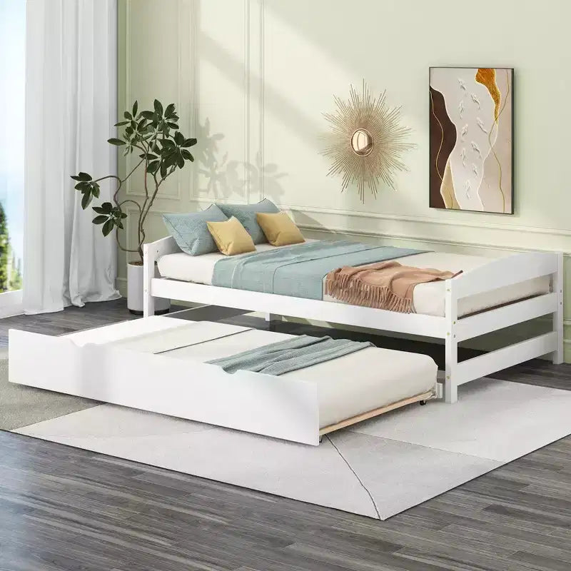 FAMYYT Twin Size Wood Platform Bed?With Twin Size Trundle, Easy Assembly