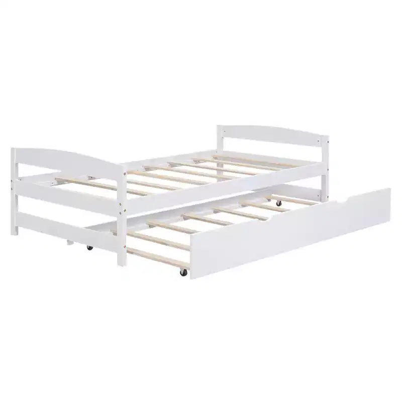 FAMYYT Twin Size Wood Platform Bed?With Twin Size Trundle, Easy Assembly