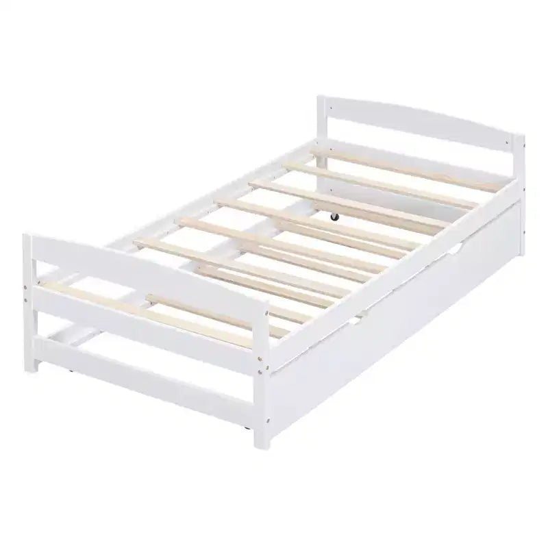 FAMYYT Twin Size Wood Platform Bed?With Twin Size Trundle, Easy Assembly
