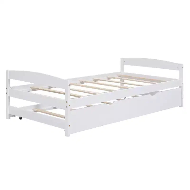 FAMYYT Twin Size Wood Platform Bed?With Twin Size Trundle, Easy Assembly