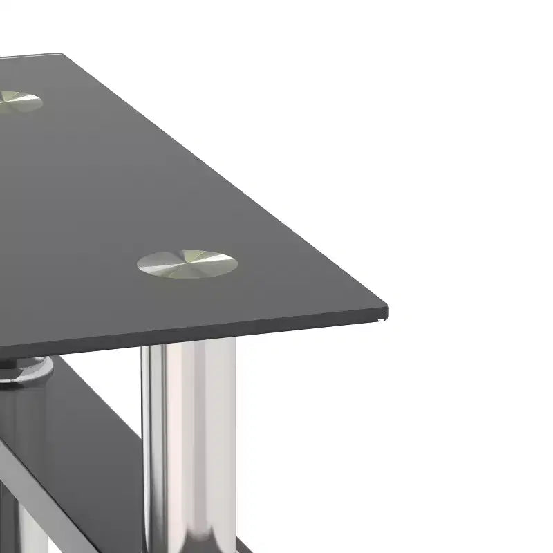 17.72 Black Tempered Glass Coffee Table, Square 2-Tier End Table with Metal Legs for Living Room Bedroom