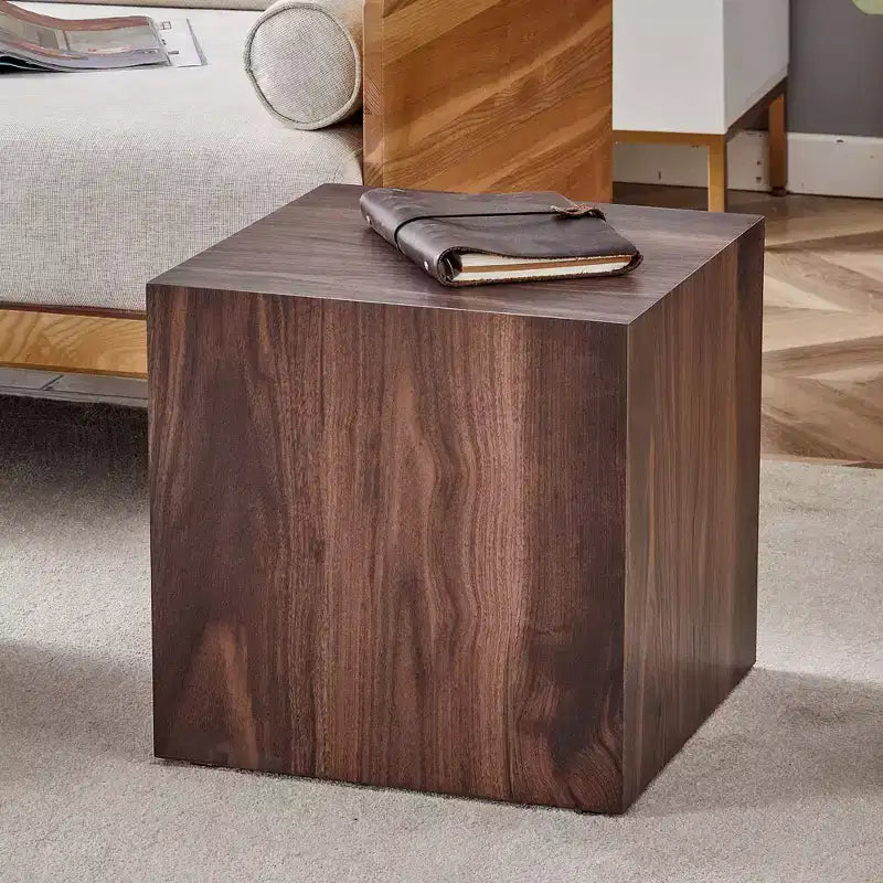 16 Walnut Wood Grain MDF Cube Coffee Table, Luxurious Multifunctional Accent Table for Living Room Side Decoration