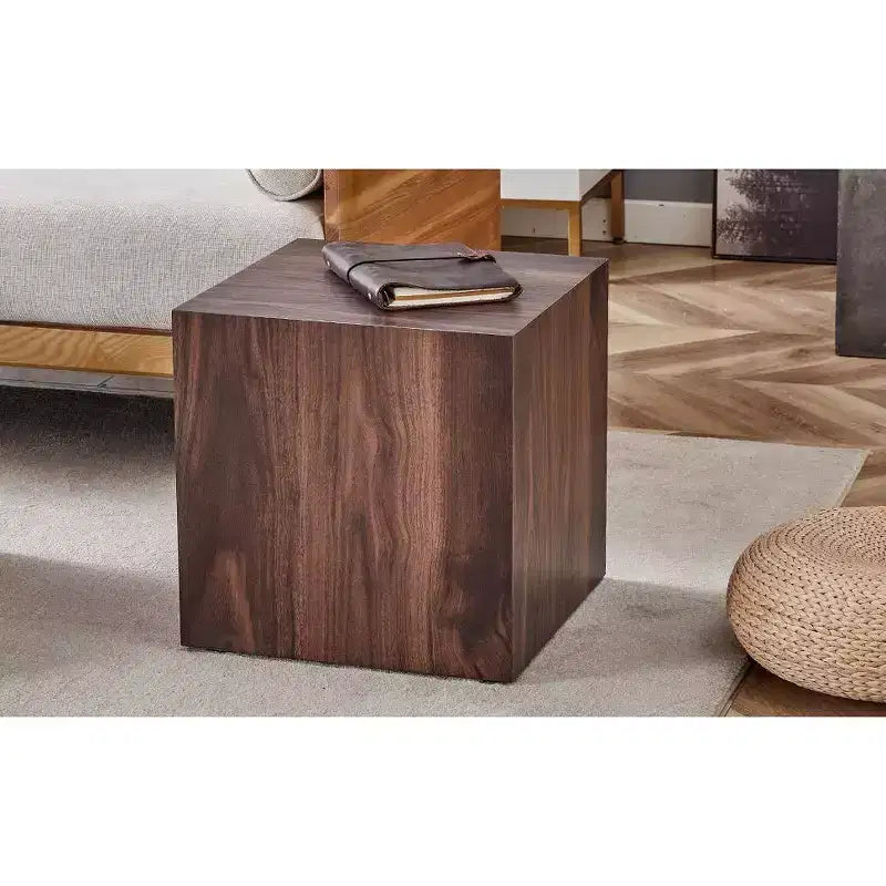 16 Walnut Wood Grain MDF Cube Coffee Table, Luxurious Multifunctional Accent Table for Living Room Side Decoration