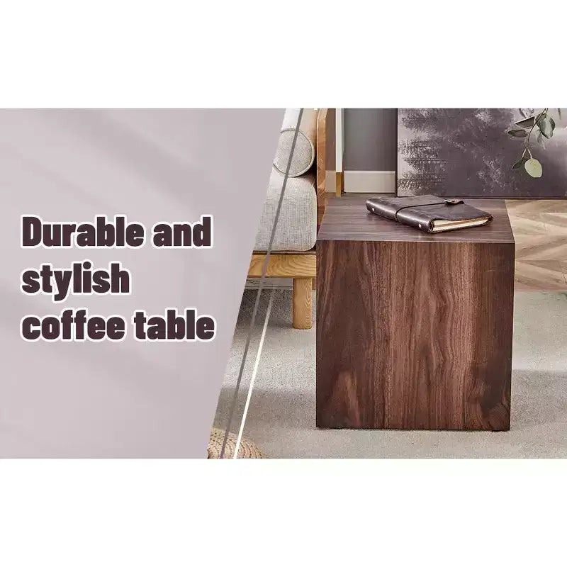 16 Walnut Wood Grain MDF Cube Coffee Table, Luxurious Multifunctional Accent Table for Living Room Side Decoration