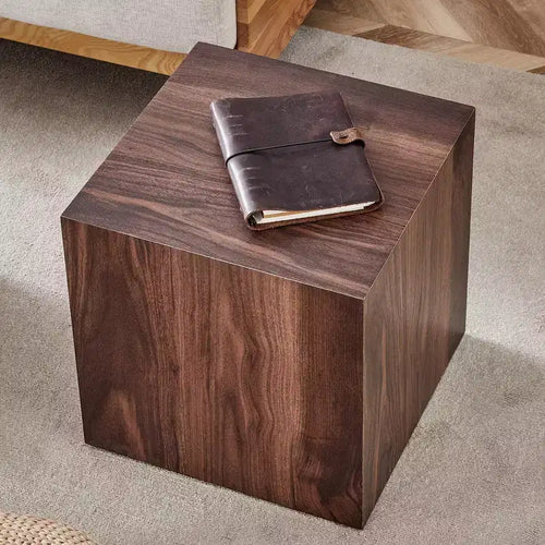 16 Walnut Wood Grain MDF Cube Coffee Table, Luxurious Multifunctional Accent Table for Living Room Side Decoration