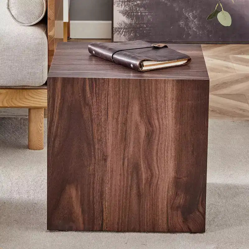 16 Walnut Wood Grain MDF Cube Coffee Table, Luxurious Multifunctional Accent Table for Living Room Side Decoration